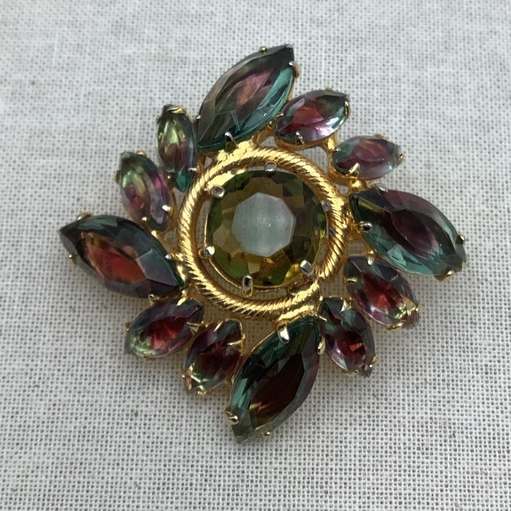 👍30%off Vintage Art Glass Jewel tones Brooch #477UR